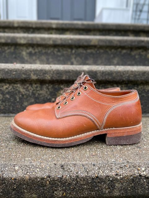 Photo by NewEnglandIndigo on December 2, 2023 of the Onderhoud LVL01 Derby Boot in Badalassi Carlo Cognac Minerva.