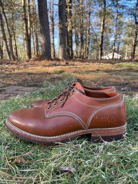 Photo by NewEnglandIndigo on February 3, 2024 of the Onderhoud LVL01 Derby Boot in Badalassi Carlo Cognac Minerva.