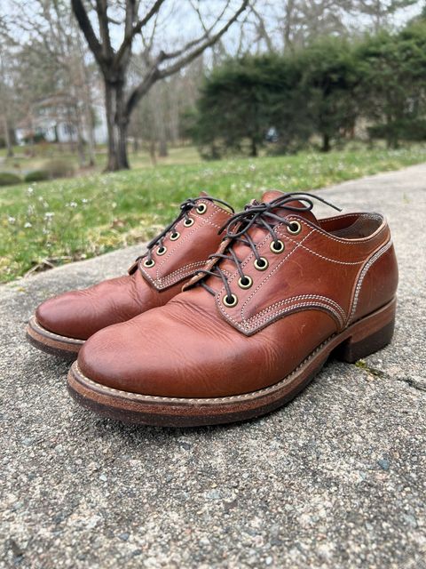 Photo by NewEnglandIndigo on April 2, 2024 of the Onderhoud LVL01 Derby Boot in Badalassi Carlo Cognac Minerva.