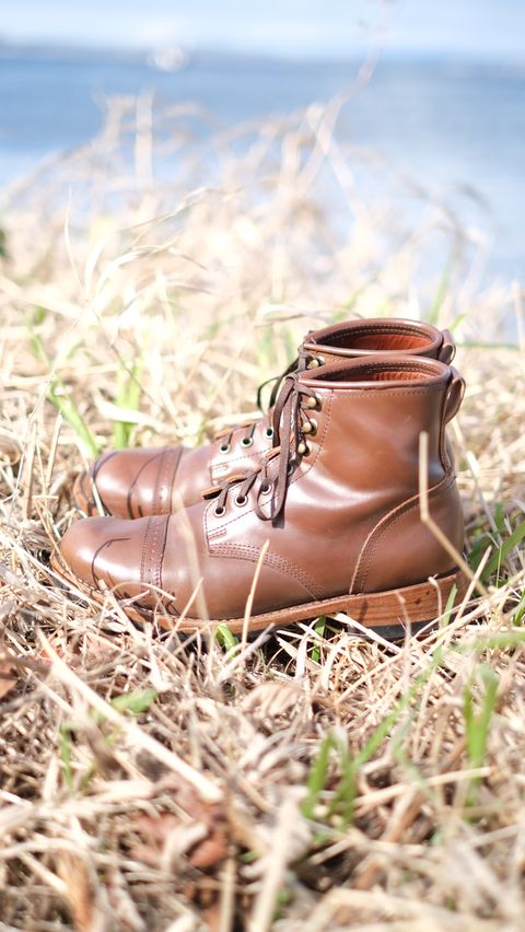 Photo by paranoid on April 2, 2023 of the Julian Boots Bowery in Horween Cigar Shell Cordovan.
