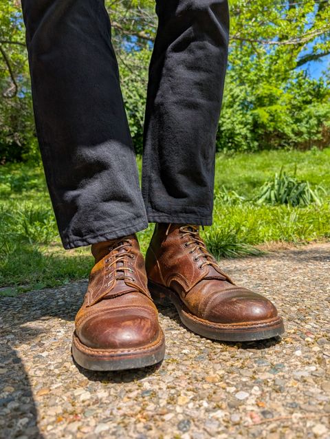 Photo by demo on May 6, 2025 of the White's MP-Sherman Toe Cap in Horween Cinnamon Waxed Flesh.