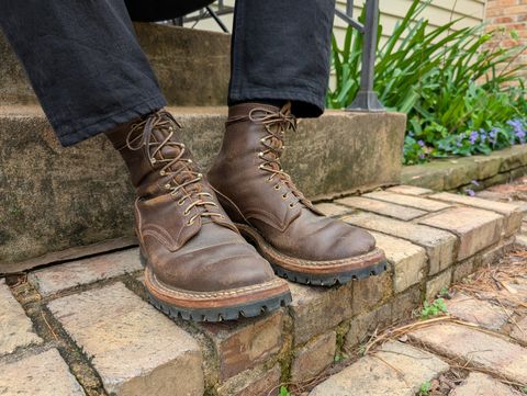 Photo by demo on April 20, 2025 of the White's Bounty Hunter in Horween Olive Waxed Flesh.