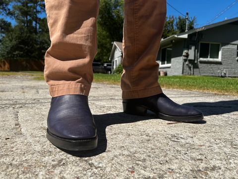 Photo by JonathonC on October 1, 2022 of the Benzein The Seventh Chelsea Boot in Shinki Purple Latigo Horsehide.