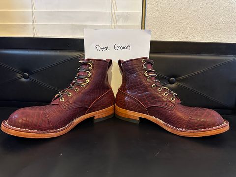 Photo by bootsfeet on November 6, 2023 of the Nicks MTO in Law Tanning Oxblood Smooth Shruken Bison.