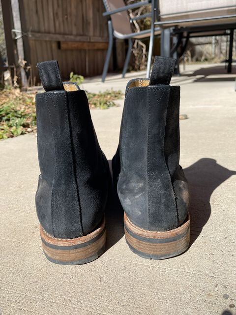 Photo by thelibertytree on February 4, 2023 of the Mark Albert Chelsea Boot in C.F. Stead Black Waxy Commander Suede.