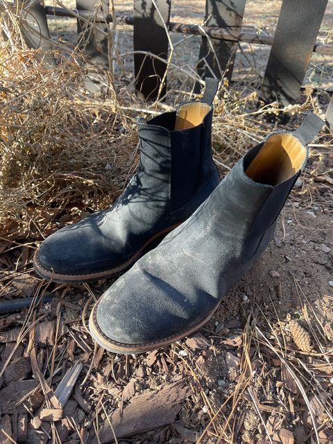 Photo by thelibertytree on March 5, 2023 of the Mark Albert Chelsea Boot in C.F. Stead Black Waxy Commander Suede.