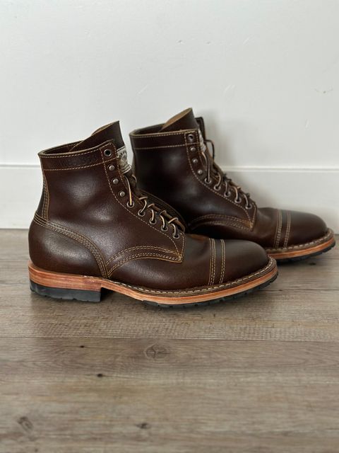 Photo by watch_gabe on October 11, 2023 of the White's MP-Sherman Toe Cap in Horween Cinnamon Waxed Flesh.