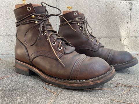 Photo by ConcreteLeatherFoot on October 26, 2023 of the Nicks Americana in Horween Orange Predator.