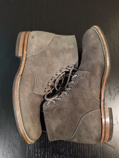Photo by EzSteve on April 6, 2023 of the Viberg Service Boot in C.F. Stead Anthracite Waxed Roughout.