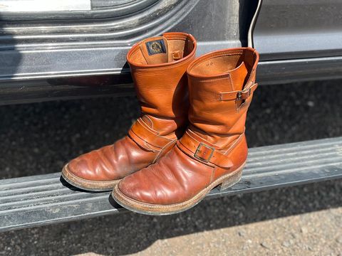 Photo by blinkerfluid on September 7, 2025 of the John Lofgren Wabash Engineer Boots in Badalassi Carlo Cognac Minerva.