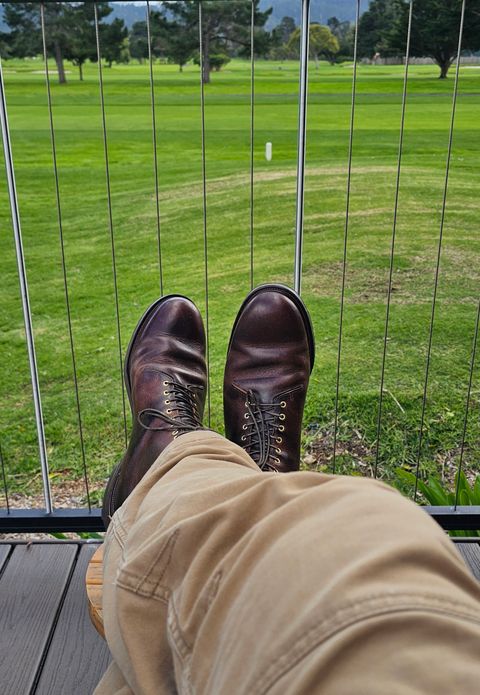 Photo by Spoon on April 5, 2024 of the Viberg Wholecut Derby Boot in Horween Rowdy Dachshund.