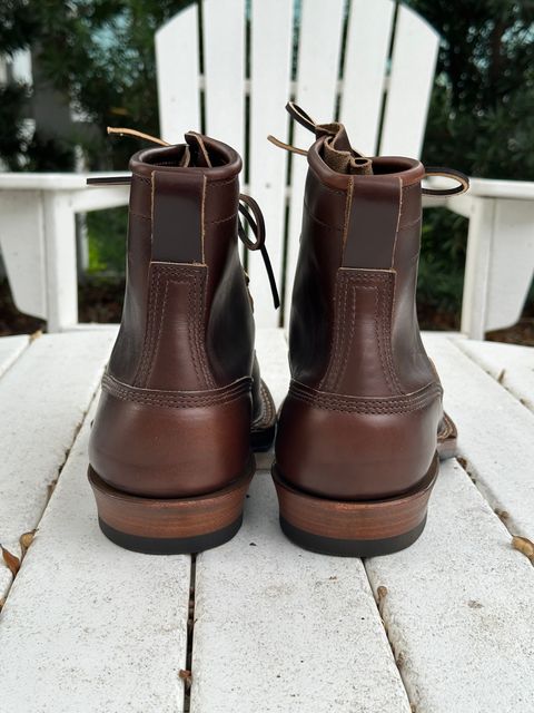 Photo by incorrectpath on October 1, 2025 of the White's 355 Cutter in Horween Brown Chromexcel.