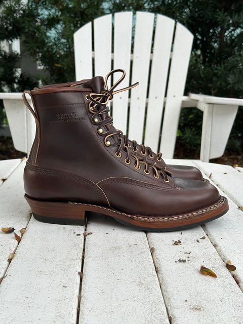 Photo by incorrectpath on October 1, 2025 of the White's 355 Cutter in Horween Brown Chromexcel.