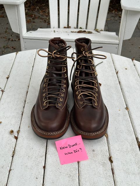 Photo by incorrectpath on October 1, 2025 of the White's 355 Cutter in Horween Brown Chromexcel.