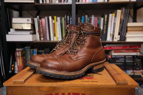 Photo by KentuckyDenimHead on January 3, 2025 of the White's Bounty Hunter in Horween British Tan Chromexcel.