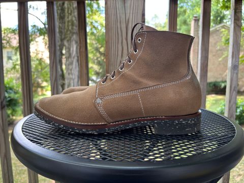 Photo by Asian on August 28, 2025 of the Oldspeed MFG Henry Johnson Trench Boot in Horween Natural Chromexcel Roughout.