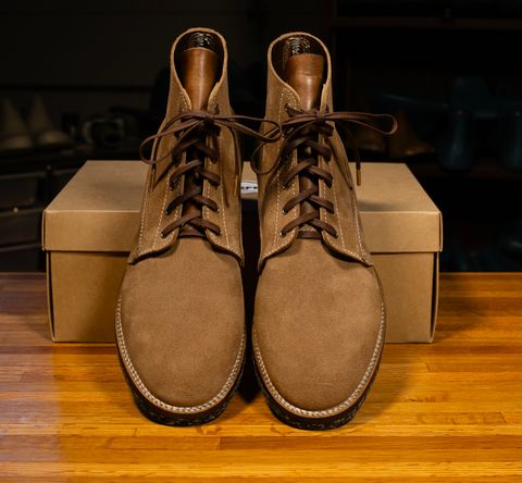 Photo by Asian on May 10, 2025 of the Oldspeed MFG Henry Johnson Trench Boot in Horween Natural Chromexcel Roughout.