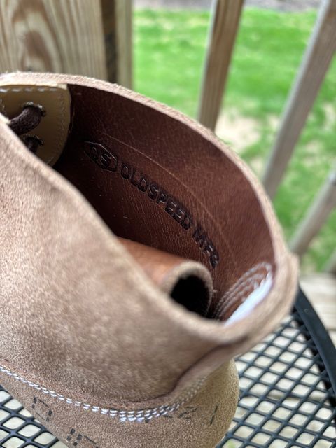 Photo by Asian on May 13, 2025 of the Oldspeed MFG Henry Johnson Trench Boot in Horween Natural Chromexcel Roughout.