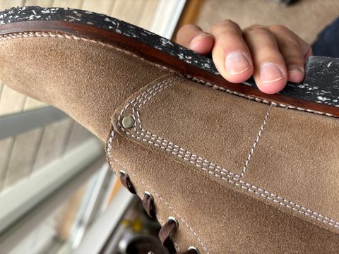 Photo by Asian on May 13, 2025 of the Oldspeed MFG Henry Johnson Trench Boot in Horween Natural Chromexcel Roughout.