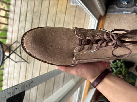 Photo by Asian on May 13, 2025 of the Oldspeed MFG Henry Johnson Trench Boot in Horween Natural Chromexcel Roughout.