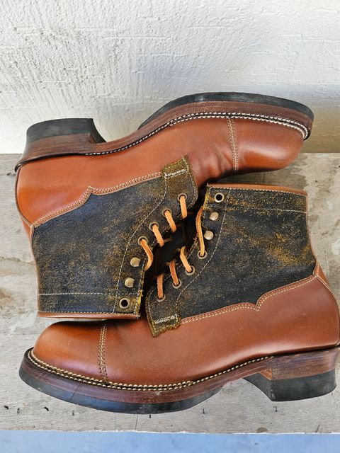 Photo by EL on March 5, 2023 of the Midas Vanquish Blucher Boot in Leder Ogawa Camel Shell Cordovan.