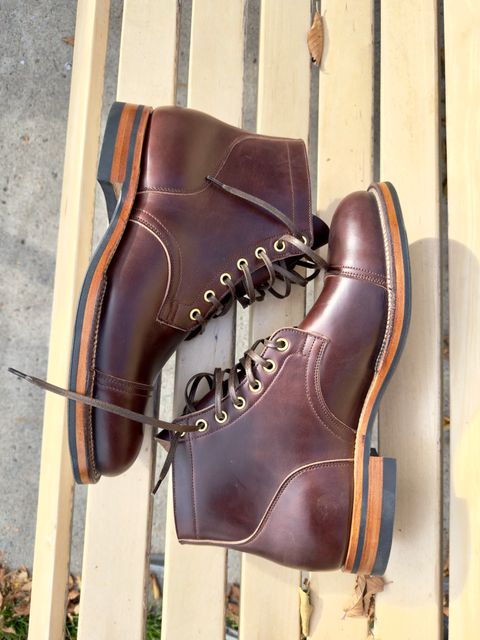 Photo by HeadingWest on October 11, 2024 of the Viberg Service Boot in Horween Brown Chromexcel.