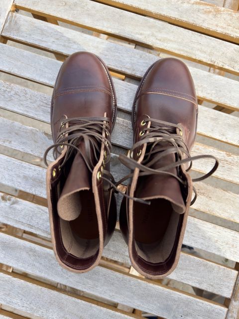 Photo by HeadingWest on October 11, 2024 of the Viberg Service Boot in Horween Brown Chromexcel.