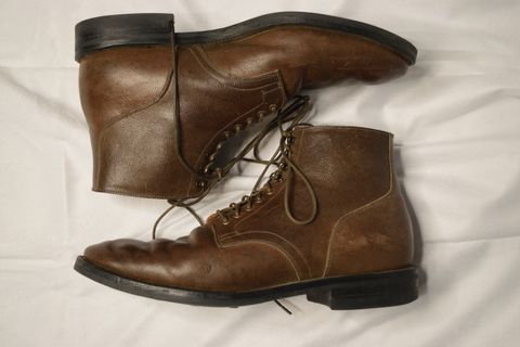 Photo by madeofbirds on November 2, 2022 of the Viberg Service Boot in Maryam Brown Washed Camel.