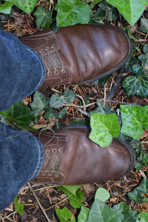 Photo by madeofbirds on November 2, 2022 of the Viberg Service Boot in Maryam Brown Washed Camel.