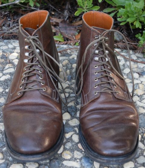 Photo by madeofbirds on March 3, 2023 of the Viberg Service Boot in Maryam Brown Washed Camel.