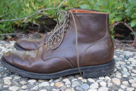 Photo by madeofbirds on March 3, 2023 of the Viberg Service Boot in Maryam Brown Washed Camel.