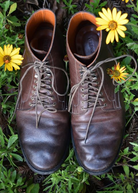 Photo by madeofbirds on April 2, 2023 of the Viberg Service Boot in Maryam Brown Washed Camel.