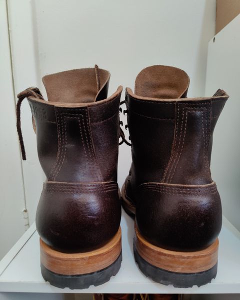 Photo by init on June 15, 2022 of the White's MP-Sherman Toe Cap in Horween Dark Brown Waxed Flesh.