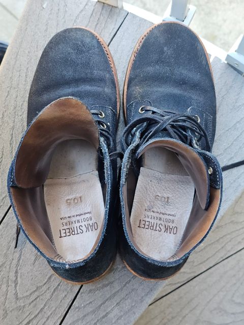Photo by basboy on November 5, 2023 of the Oak Street Bootmakers Field Boot in Horween Natural Indigo Chromexcel Roughout.