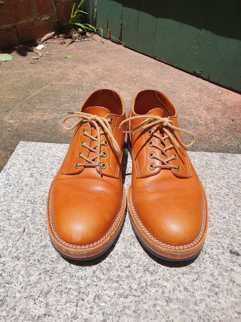Photo by jasonissm on January 2, 2024 of the Onderhoud LVL01 Derby Boot in Tochigi Oil Vachetta #1 Light Brown.