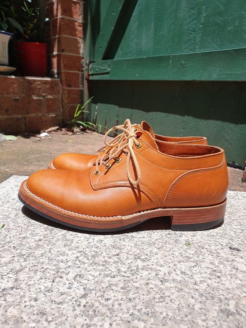 Photo by jasonissm on January 2, 2024 of the Onderhoud LVL01 Derby Boot in Tochigi Oil Vachetta #1 Light Brown.