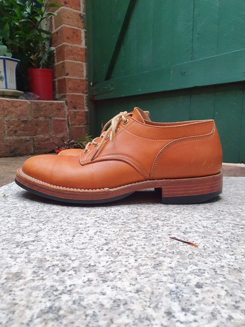 Photo by jasonissm on February 2, 2024 of the Onderhoud LVL01 Derby Boot in Tochigi Oil Vachetta #1 Light Brown.