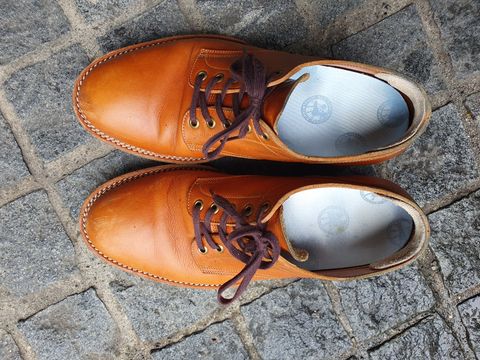 Photo by jasonissm on April 3, 2024 of the Onderhoud LVL01 Derby Boot in Tochigi Oil Vachetta #1 Light Brown.