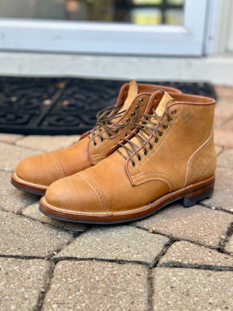 Photo by Wes on October 1, 2024 of the Viberg Service Boot in Shinki Natural Shrunken Horsebutt.