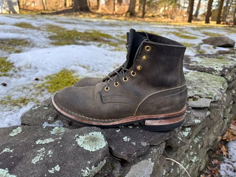 Photo by thewampus on February 1, 2025 of the Nicks MTO in Horween Steel Predator.