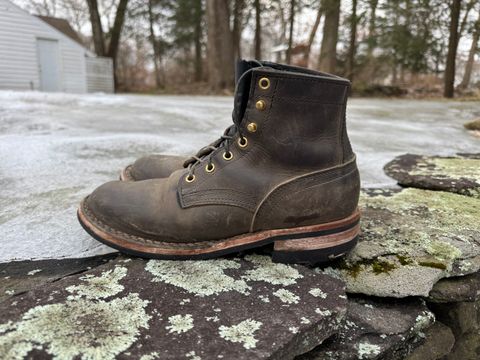 Photo by thewampus on March 1, 2025 of the Nicks MTO in Horween Steel Predator.