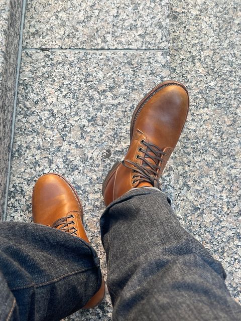 Photo by stuntman on November 1, 2023 of the Viberg Service Boot in Shinki Cognac Latigo Horsehide.