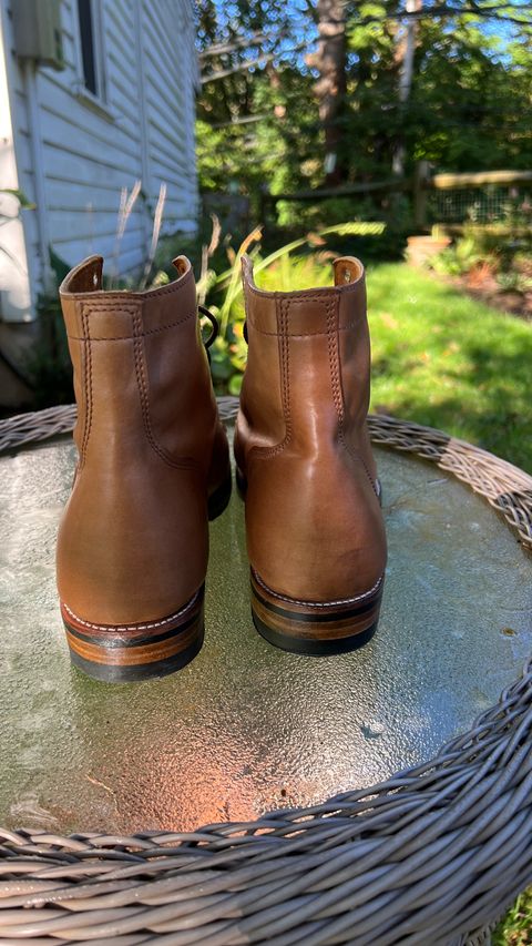 Photo by davecorey on October 1, 2023 of the Oldspeed MFG Service Boot 6” in Horween Tan Latigo.