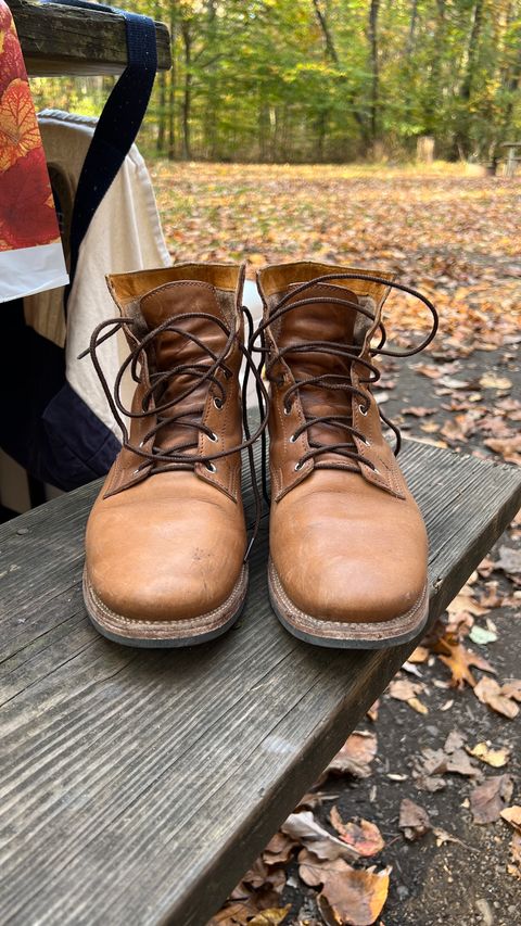 Photo by davecorey on November 5, 2023 of the Oldspeed MFG Service Boot 6” in Horween Tan Latigo.