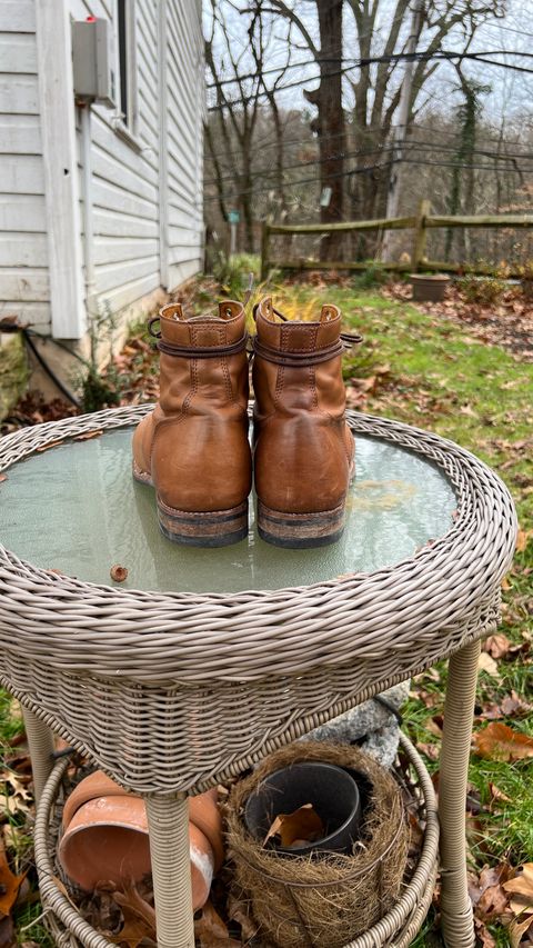 Photo by davecorey on December 4, 2023 of the Oldspeed MFG Service Boot 6” in Horween Tan Latigo.