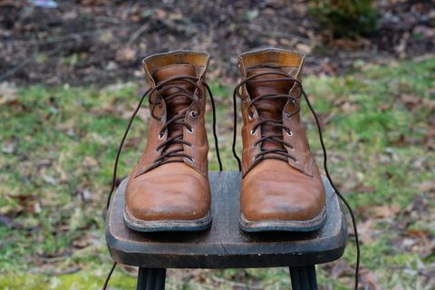 Photo by davecorey on February 1, 2024 of the Oldspeed MFG Service Boot 6” in Horween Tan Latigo.