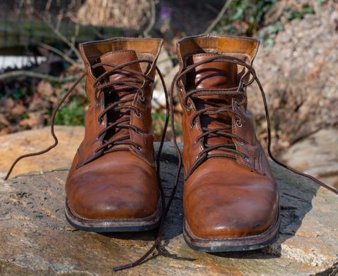 Photo by davecorey on March 3, 2024 of the Oldspeed MFG Service Boot 6” in Horween Tan Latigo.