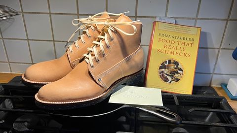 Photo by davecorey on November 1, 2025 of the Oldspeed MFG Henry Johnson Boot in Horween Russet Horsehide Strips.