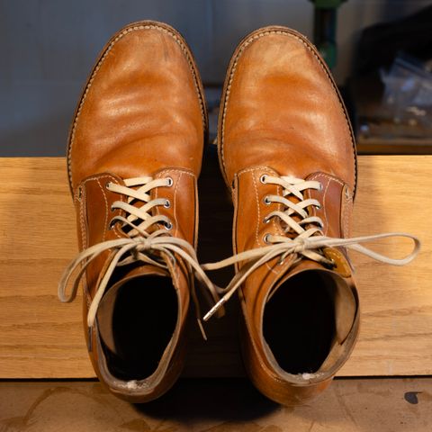 Photo by davecorey on February 4, 2026 of the Oldspeed MFG Henry Johnson Boot in Horween Russet Horsehide Strips.