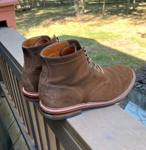 Photo by jbyer111 on September 5, 2025 of the Grant Stone Diesel Boot in C.F. Stead Bourbon Repello Calf Suede.